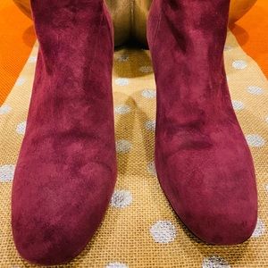 Burgundy/plum Suede Side Zipper Ankle Boot Block Heel